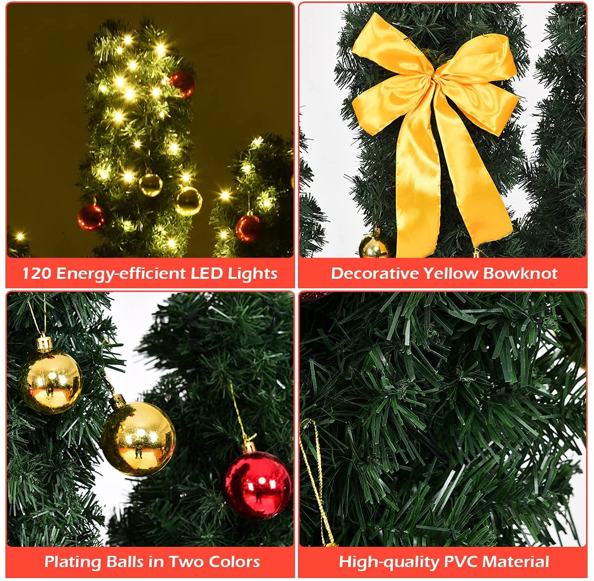 Pre-Lit Artificial Cactus Christmas Tree with LED Lights and Ball Ornaments - Goflame