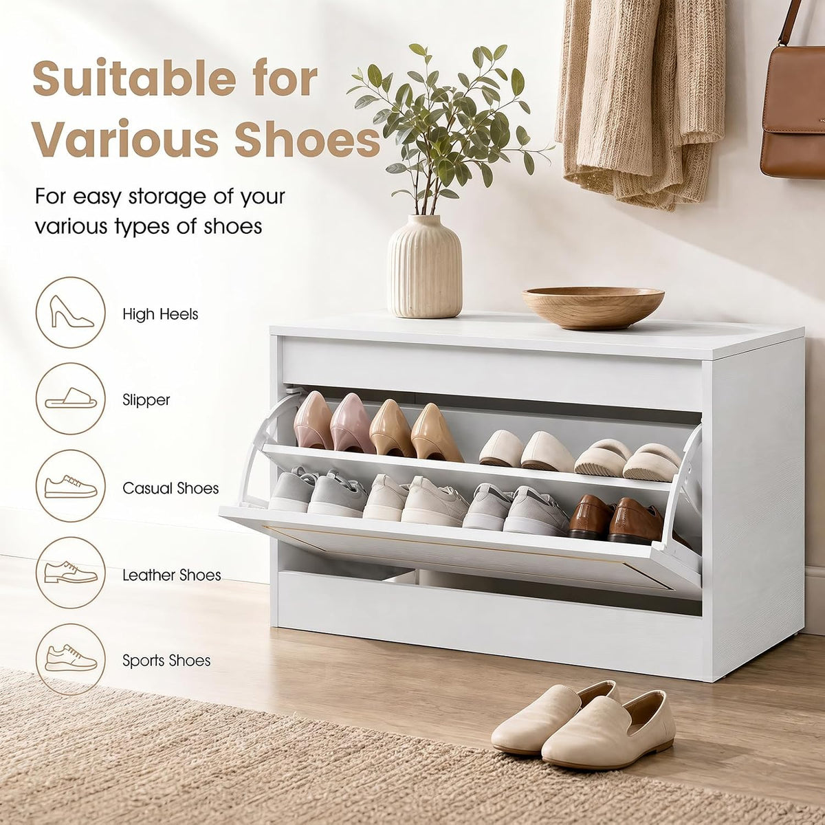GOFLAME Shoe Storage Cabinet with Flip Drawer
