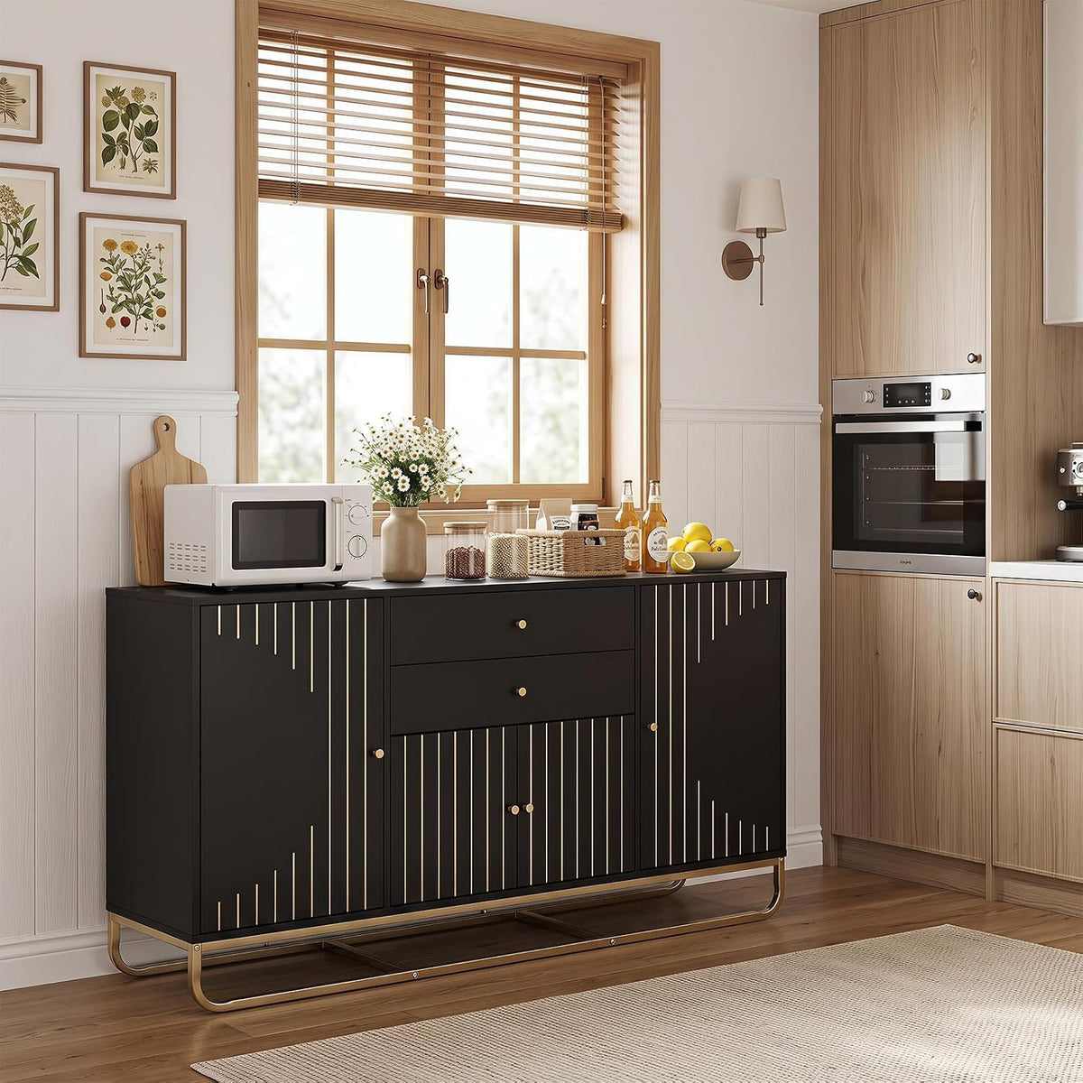 Goflame Modern Sideboard Buffet Cabinet with Storage & 2 Drawers| Coffee Bar Cabinet w/ Geometric Design