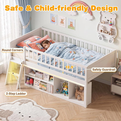 Goflame Low Loft Bed Twin Size with LED Lights