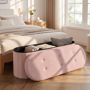 Goflame 43" Storage Ottoman Bench, Oval Ottoman with Dividers | Upholstered Bench Storage