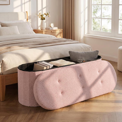 Goflame 43" Storage Ottoman Bench, Oval Ottoman with Dividers | Upholstered Bench Storage