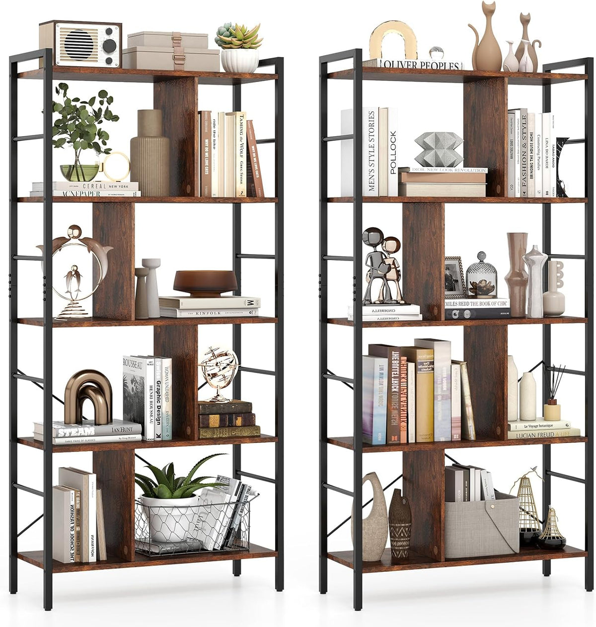 Goflame 5-Tier Tall Bookshelf 61" Industrial Bookcase w/Metal Frame