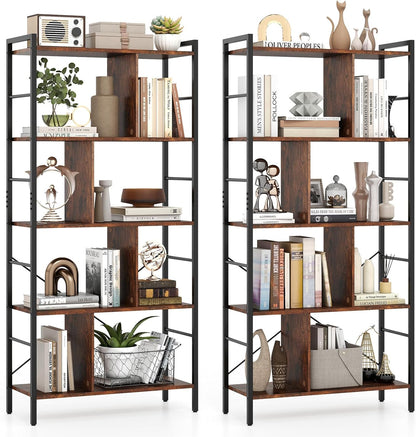 Goflame 5-Tier Tall Bookshelf 61" Industrial Bookcase w/Metal Frame