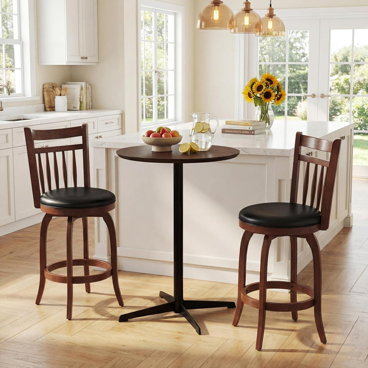 Goflame Swivel Bar Stools Set of 2, 24 Inch Counter Height Barstools | 360° Rotating Bar Chairs w/Footrest