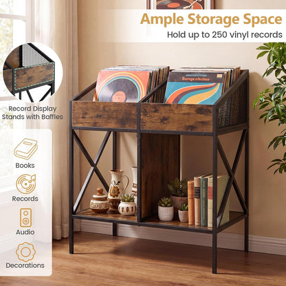 Goflame 2-Tier Record Player Stand, Vinyl Record Storage | 250 LP Albums Display Shelf