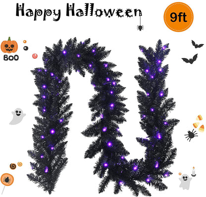 9FT Black Halloween Garland with Lights - GoflameUS