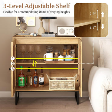 Goflame Small PE Rattan Buffet Cabinet with 2-Door Boho Sideboard