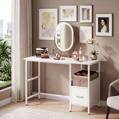 Goflame White Computer Desk, Writing Desk w/Open Shelf and Storage Drawer
