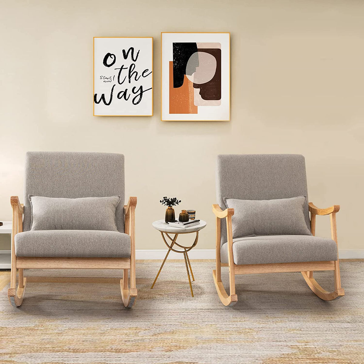 Goflame Upholstered Rocking Chair - Modern Rocker with Rubber Wood Frame, Comfy Backrest & Seat