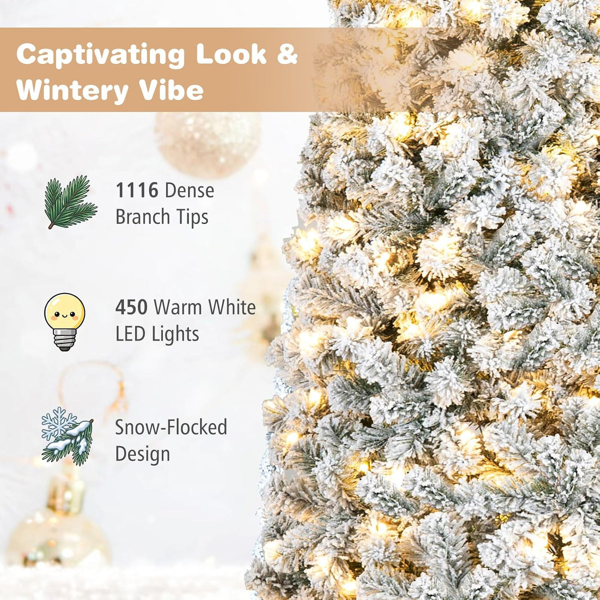GOFLAME Artificial Christmas Tree Snow Flocked