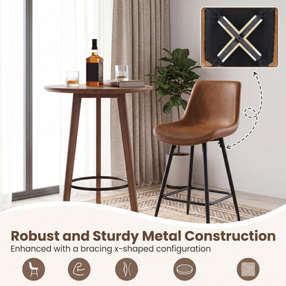 Goflame 24 Inch Faux Leather Upholstered Bar Stools Set of 2 | Counter Height Barstool with Backs & Footrests