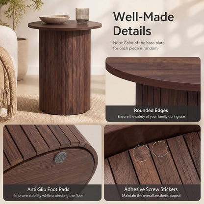 Goflame Round Side Table, Fluted Mid Century Modern Drum End Table | 22.5‘’ Wooden Pedestal Accent Nightstand for Bedroom