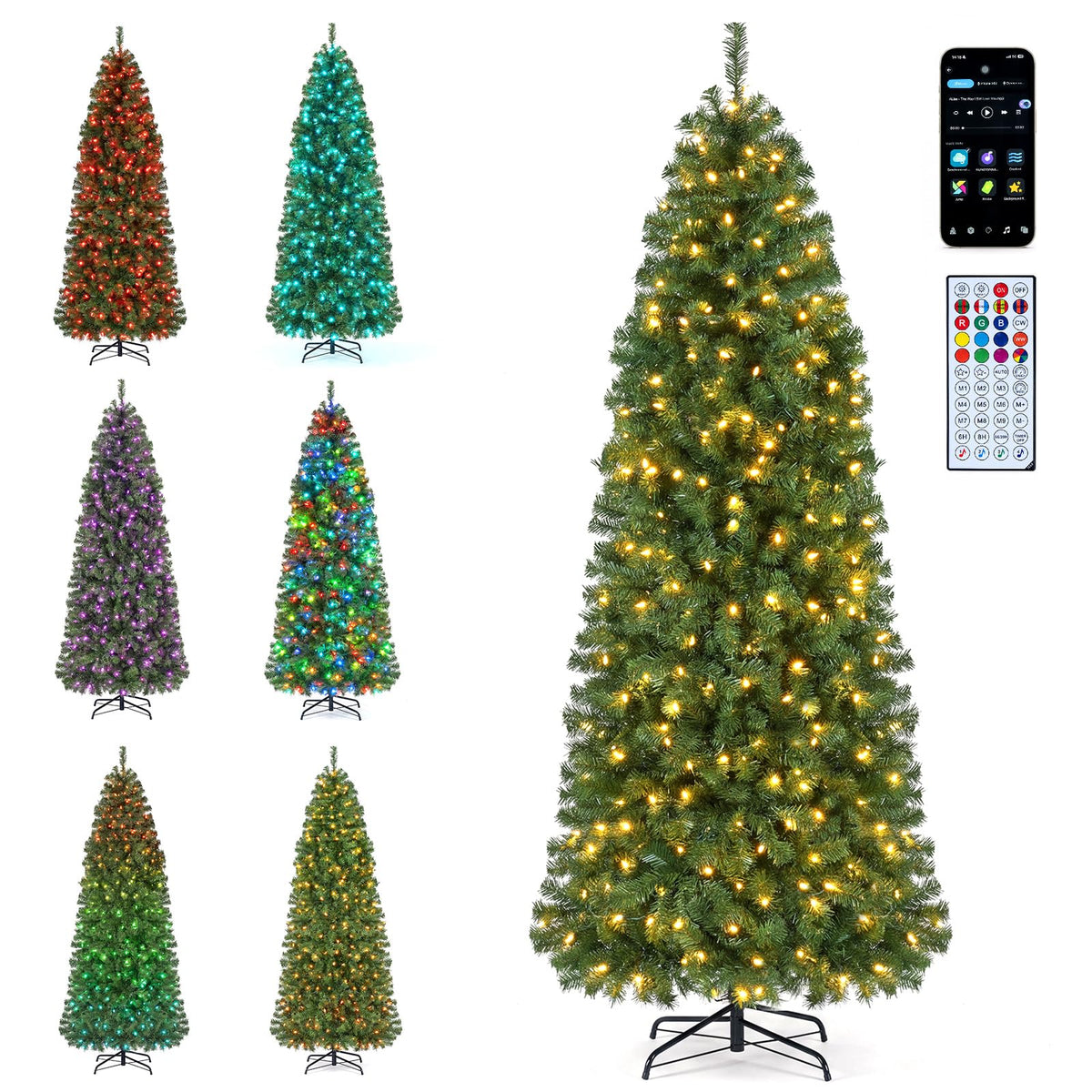GOFLAME 6.3FT/7.5FT Pre-lit Pencil Christmas Tree with Remote & APP Control