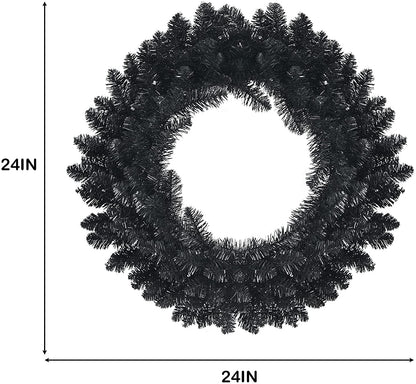 24' Black Halloween Wreath, Pre-lit Artificial Christmas Wreath - GoflameUS