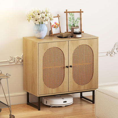 Goflame Small PE Rattan Buffet Cabinet with 2-Door Boho Sideboard