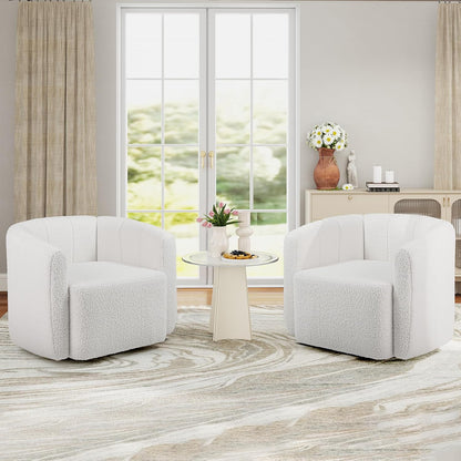 Goflame 360° Swivel Accent Chair - Sherpa Upholstered Boucle Barrel Club Chair with Padded Armrests