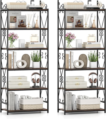 Goflame 6-Tier Bookshelf Industrial Bookcase with 2 Anti-Tipping Kits and Metal Frame