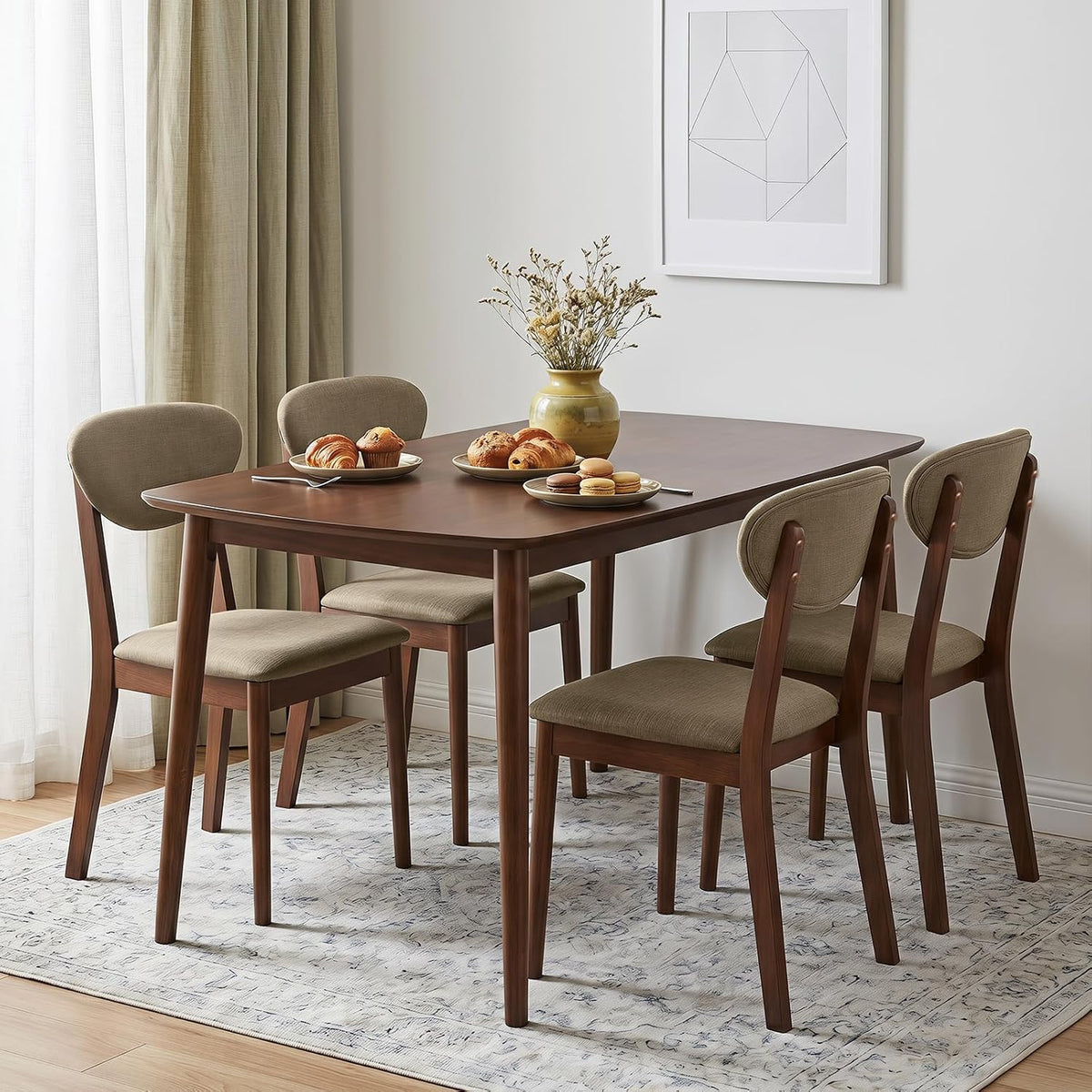Goflame Wooden Dining Chairs Set of 4, Upholstered Kitchen Chairs | Farmhouse Dining Room Chair w/ Padded Seat & Back