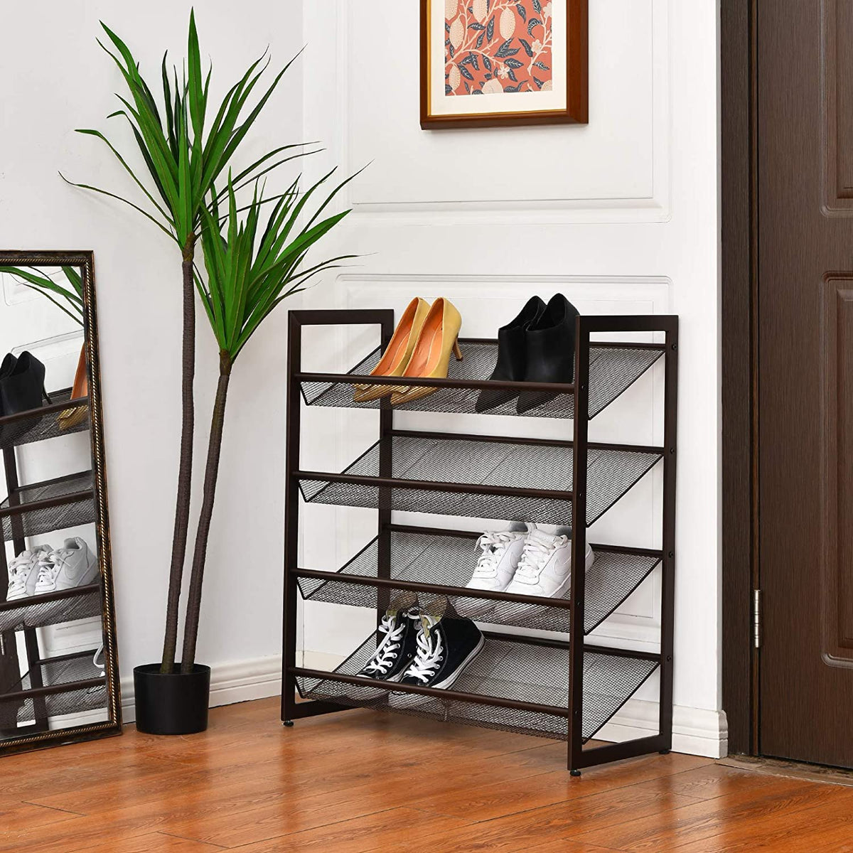4-Tier Metal Shoe Rack, Shoe Storage Organizer - Goflameus