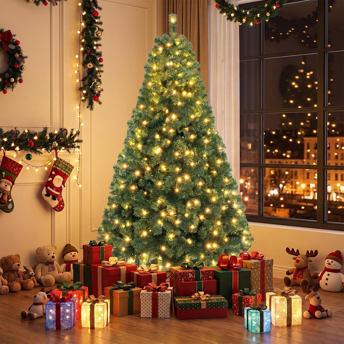 GOFLAME 6FT Pre-lit Christmas Tree with 230 Warm White LED Lights