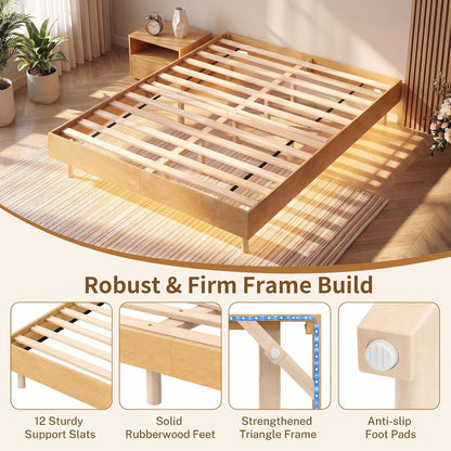 Goflame Wood Floating Bed Frame Queen Size with Smart LED Light, Natural | Modern Platform Bed w/Heavy Duty Mattress Foundation