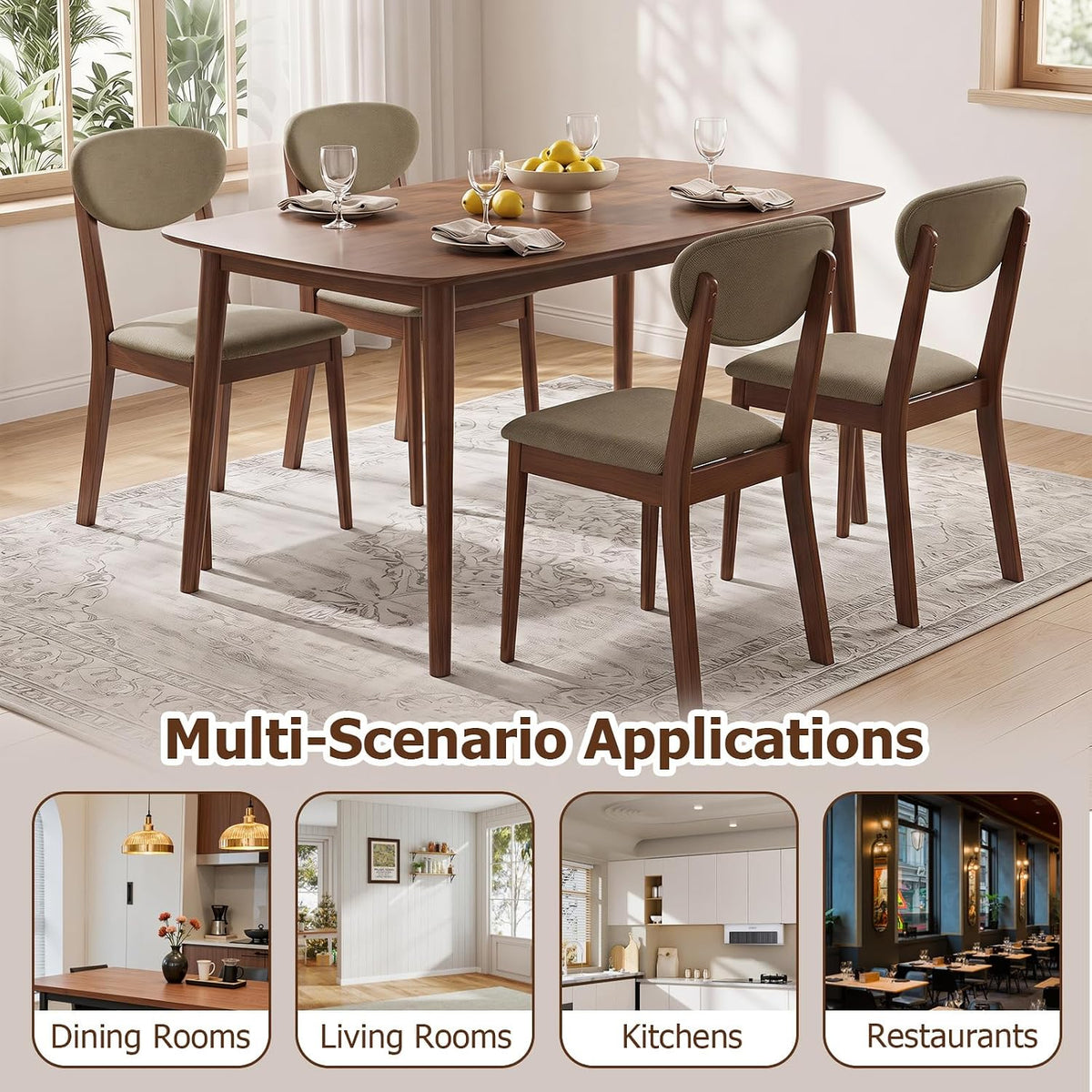 Goflame Wooden Dining Chairs Set of 4, Upholstered Kitchen Chairs | Farmhouse Dining Room Chair w/ Padded Seat & Back