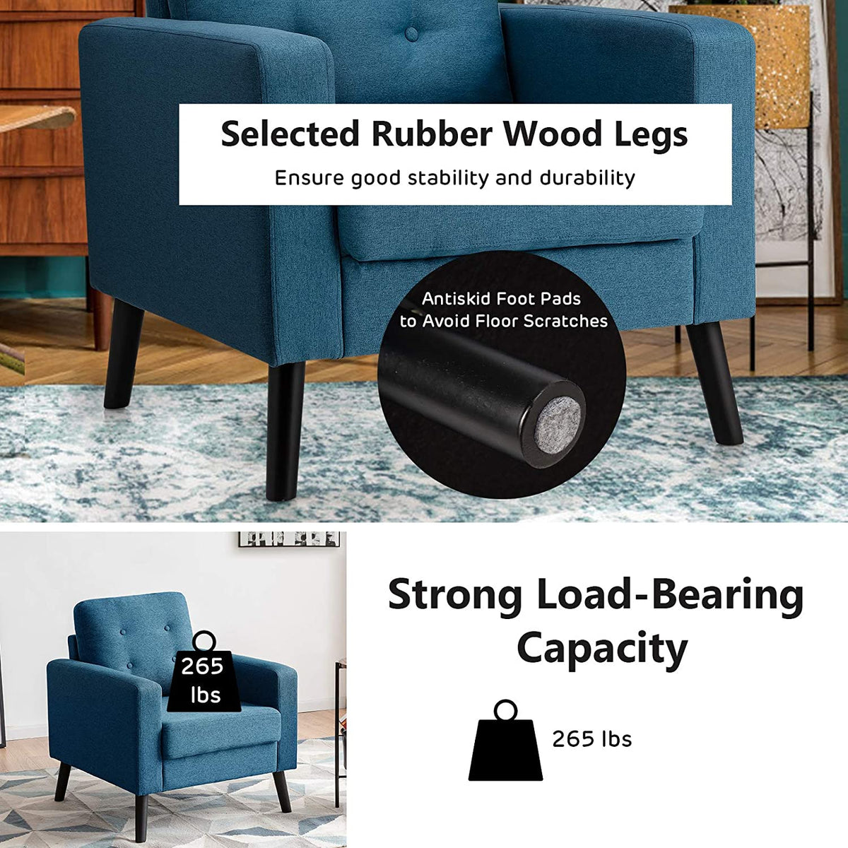 Goflame Modern Accent Chair, Mid-Century Upholstered Armchair Club Chair - Goflameus
