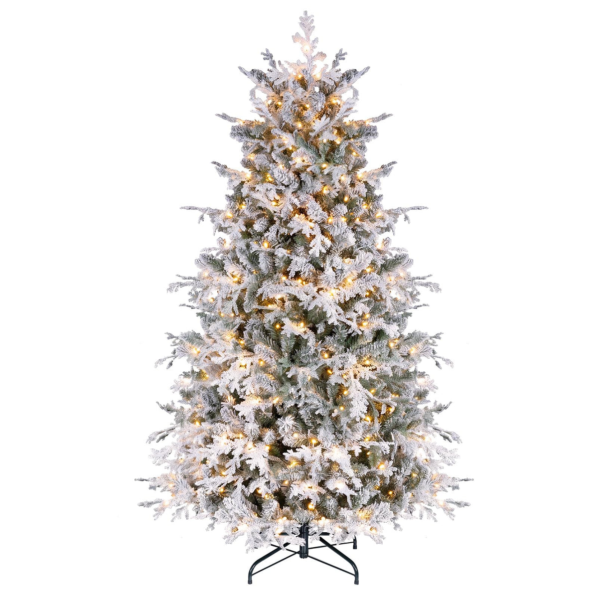 GOFLAME 5/6/7/8FT Pre-lit Christmas Tree | Snow Flocked Artificial Xmas Tree