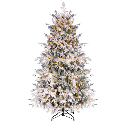 GOFLAME 5/6/7/8FT Pre-lit Christmas Tree | Snow Flocked Artificial Xmas Tree
