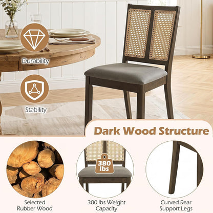 Goflame Rattan Dining Chairs Farmhouse Upholstered Kitchen Chairs | Boho Dining Room Chair w/Curved Backrest & Padded Seat