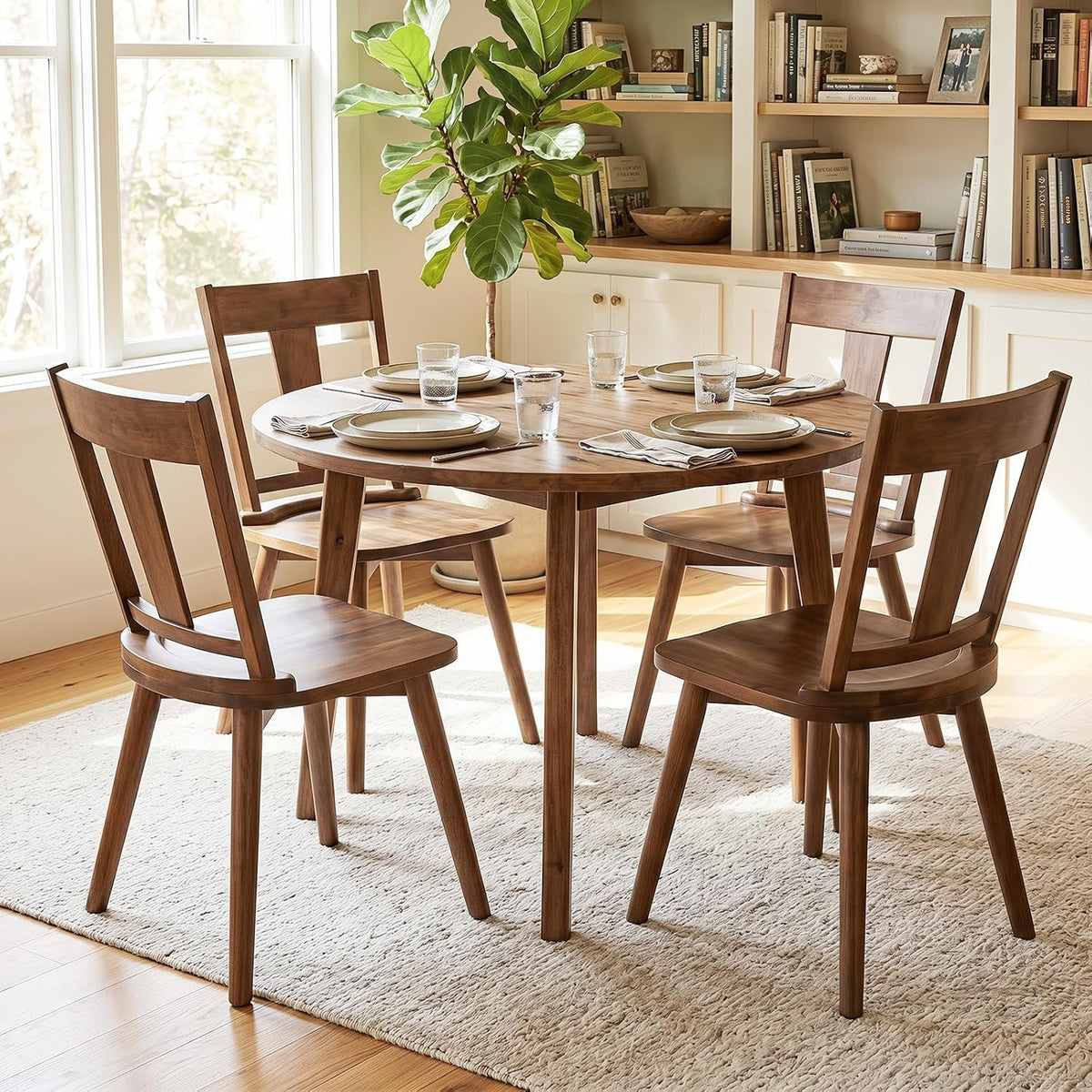 Goflame Wooden Dining Chairs Set of 2, Solid Wood Kitchen Chairs | Modern Farmhouse Dining Room Chairs w/Hollowed Backrest