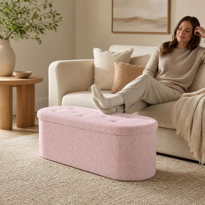 Goflame 43" Storage Ottoman Bench, Oval Ottoman with Dividers | Upholstered Bench Storage