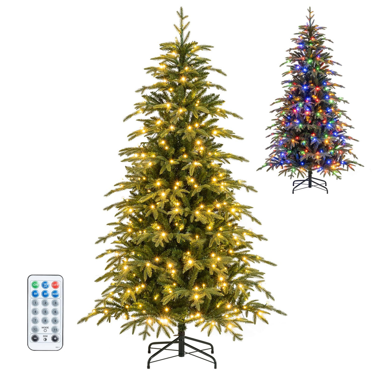 6FT/7.5FT/8FT Pre-lit Artificial Christmas Tree, Hinged Xmas Tree with 1195 Branch Tips