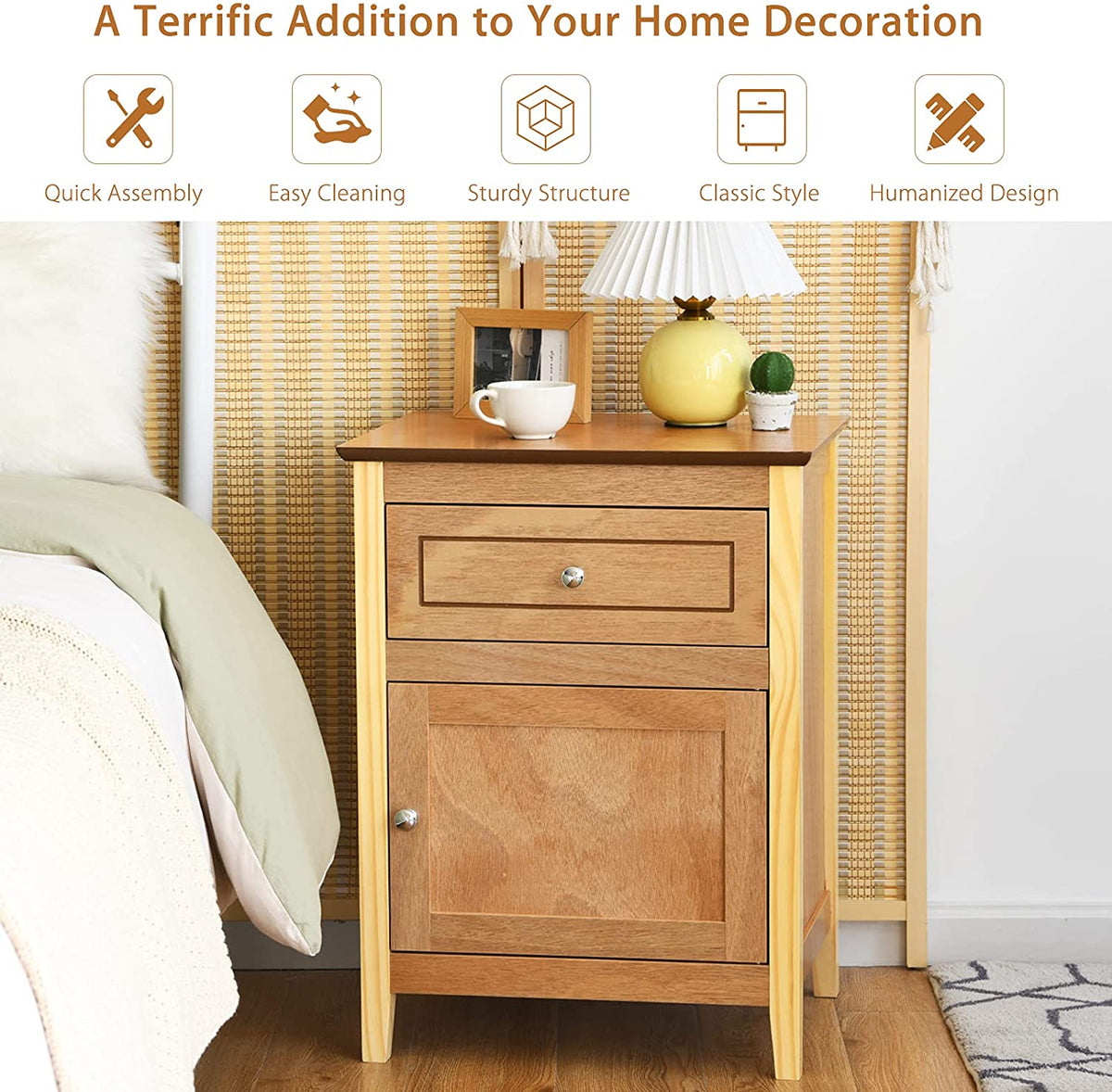Wooden End Table W/Shelf - Goflame