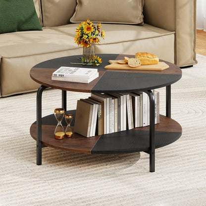 Goflame Round Coffee Table 2-Tier Center Table with Open Storage Shelf