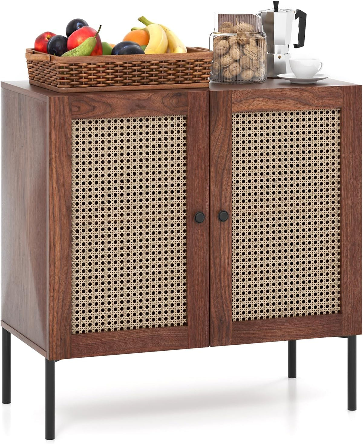 Goflame Buffet Cabinet, Wood Sideboard Storage Cabinet with Rattan Door, 3-Position Adjustable Shelf