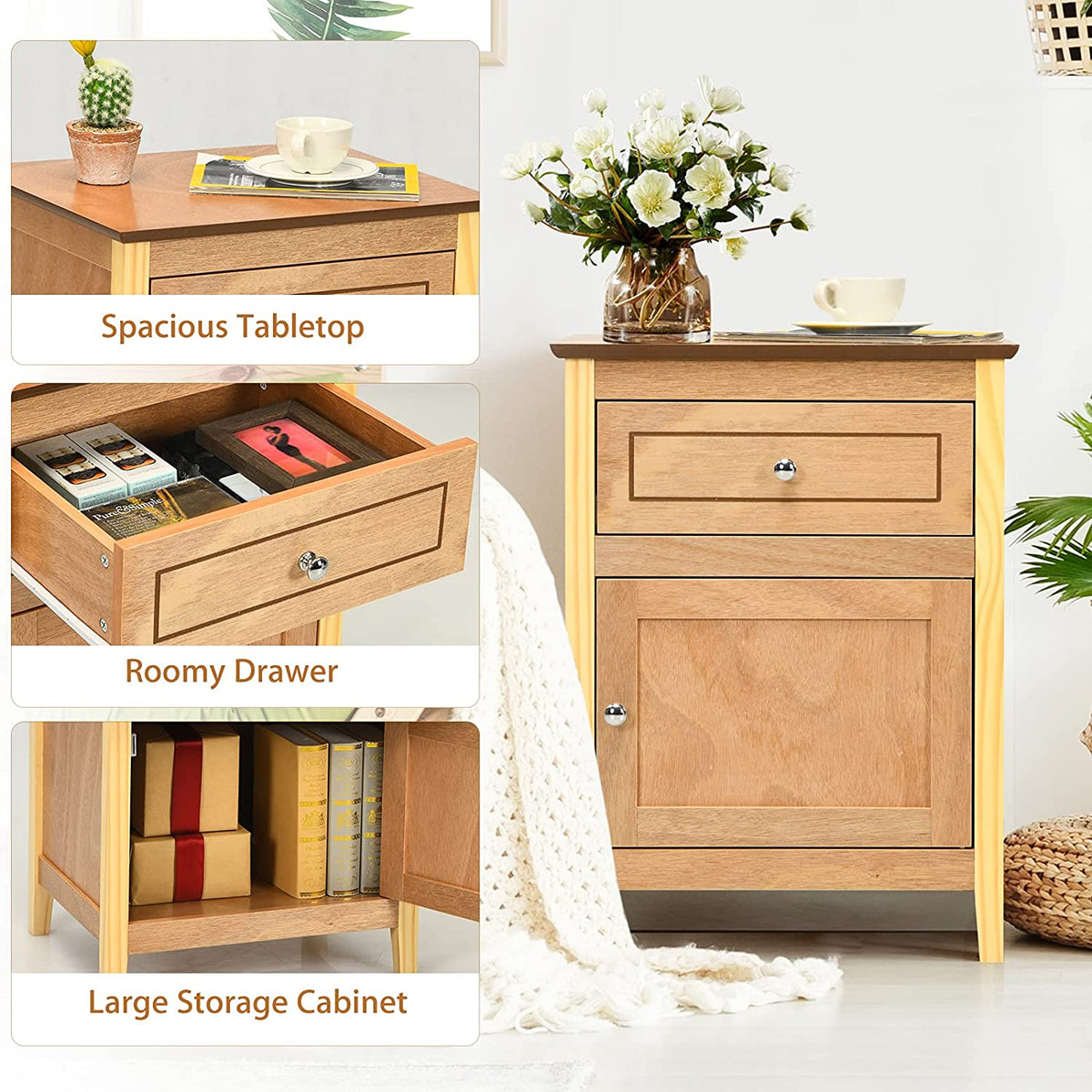 Wooden End Table W/Shelf - Goflame