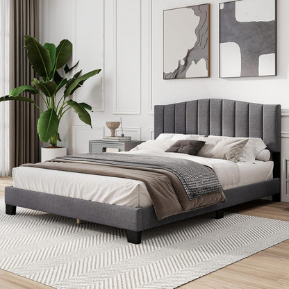 Goflame Queen Bed Framewith Adjustable Arch Tufted Headboard Mattress Foundation