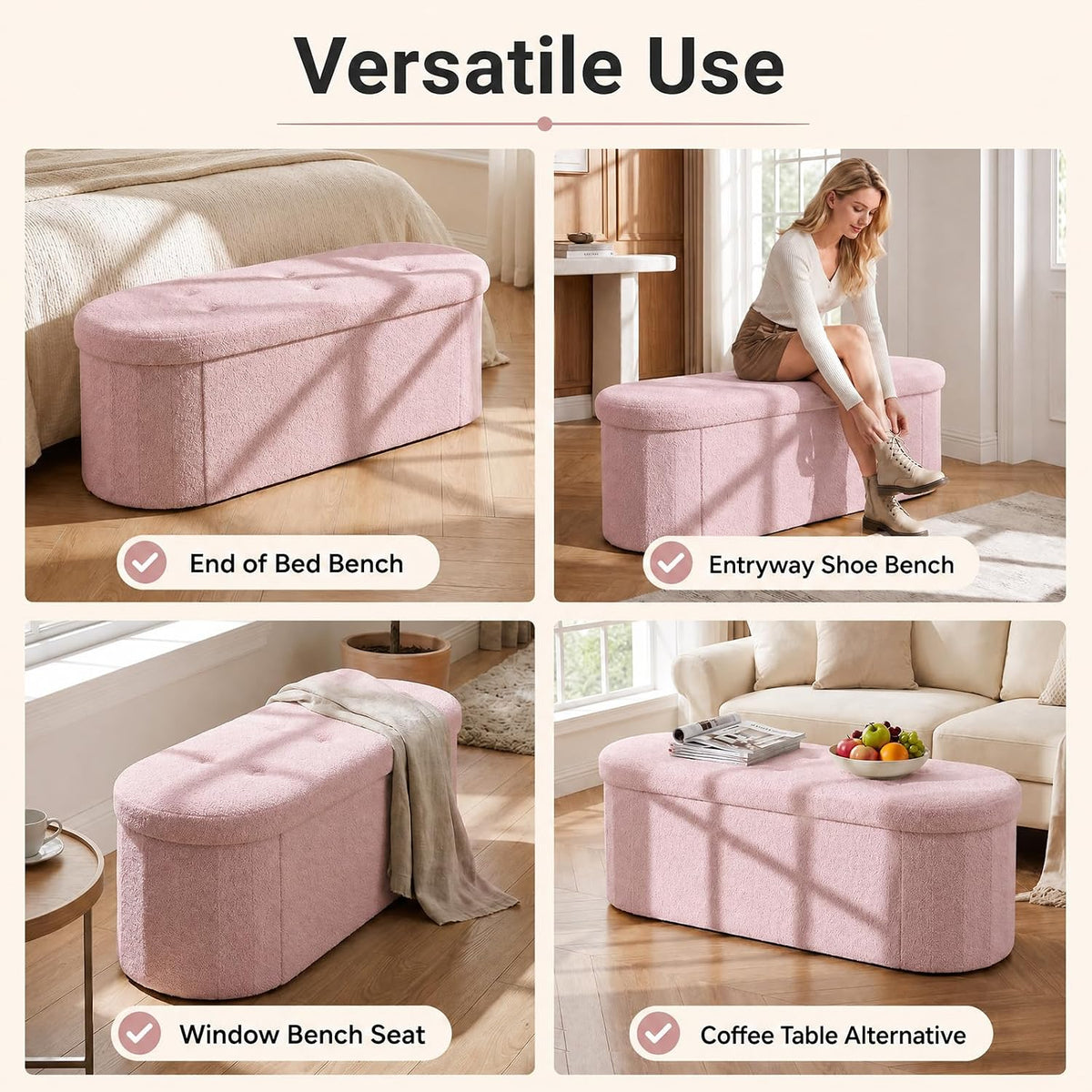 Goflame 43" Storage Ottoman Bench, Oval Ottoman with Dividers | Upholstered Bench Storage