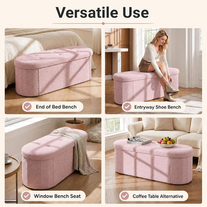 Goflame 43" Storage Ottoman Bench, Oval Ottoman with Dividers | Upholstered Bench Storage