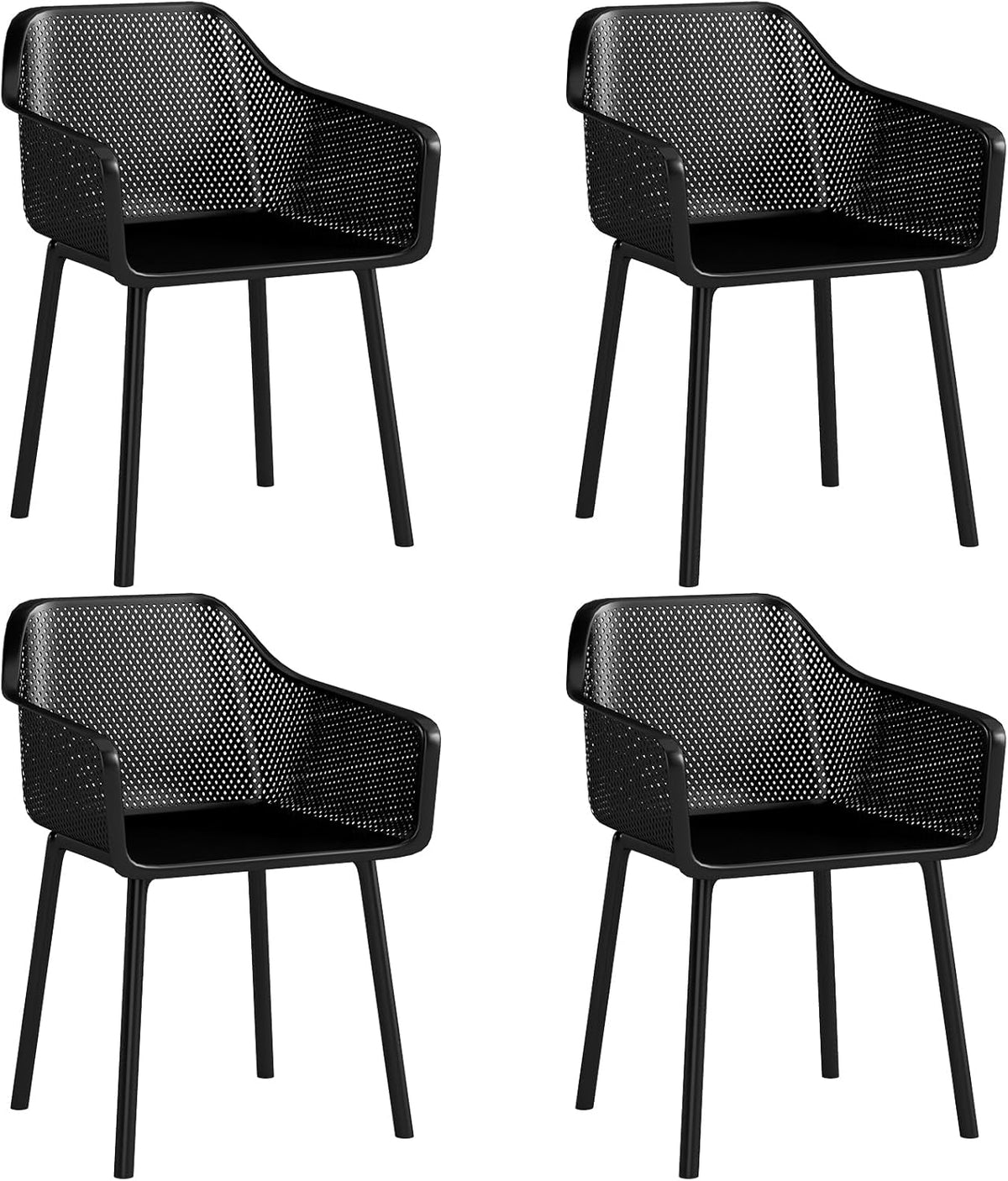 Goflame Plastic Dining Chairs Set of 2/4 Black Kitchen Armchair w/Breathable Mesh Backrest