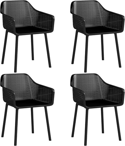 Goflame Plastic Dining Chairs Set of 2/4 Black Kitchen Armchair w/Breathable Mesh Backrest