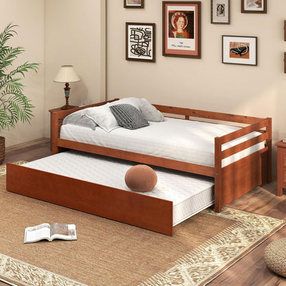 Goflame Wood Daybed with a Trundle, Twin Trundle Daybed with Durable Slat Support