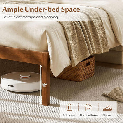 Goflame Wooden Bed Frame with Curved Headboard, Wood Slat Support | Farmhouse Platform Bed w/Heavy Duty Mattress Foundation