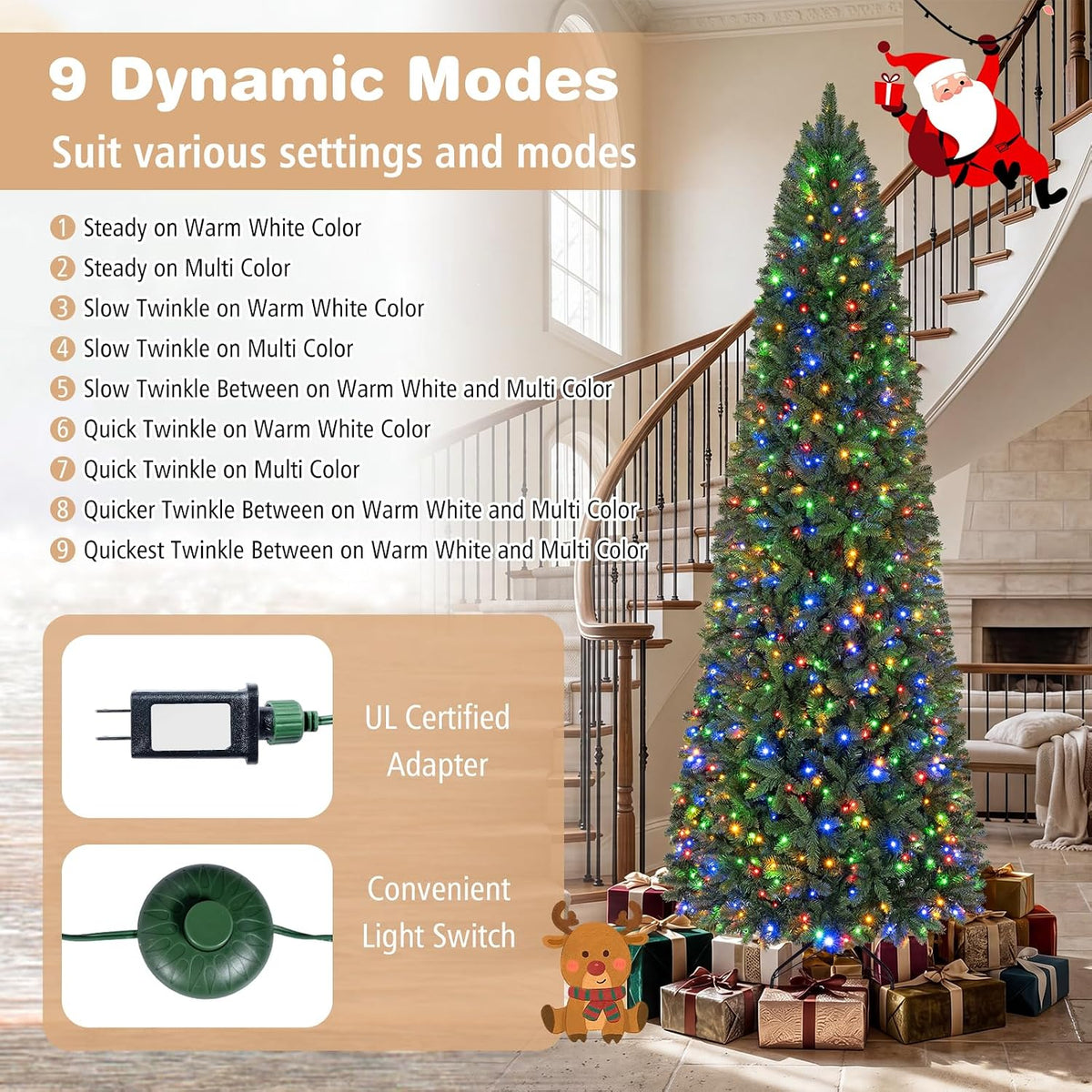 GOFLAME 9ft Pre-lit Pencil Christmas Tree