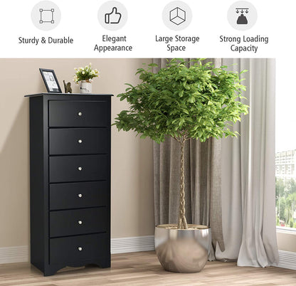 6 Drawer Chest Wooden Dresser Clothes Organizer Bedroom - Goflameus