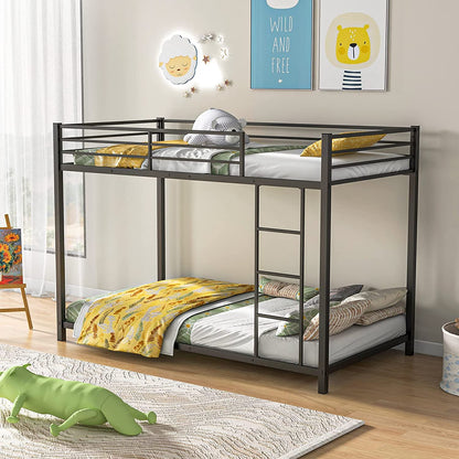 Goflame Metal Bunk Bed Twin Over Twin, Low Profile Bunk Bed Frame with Ladder & Full Length Guardrail