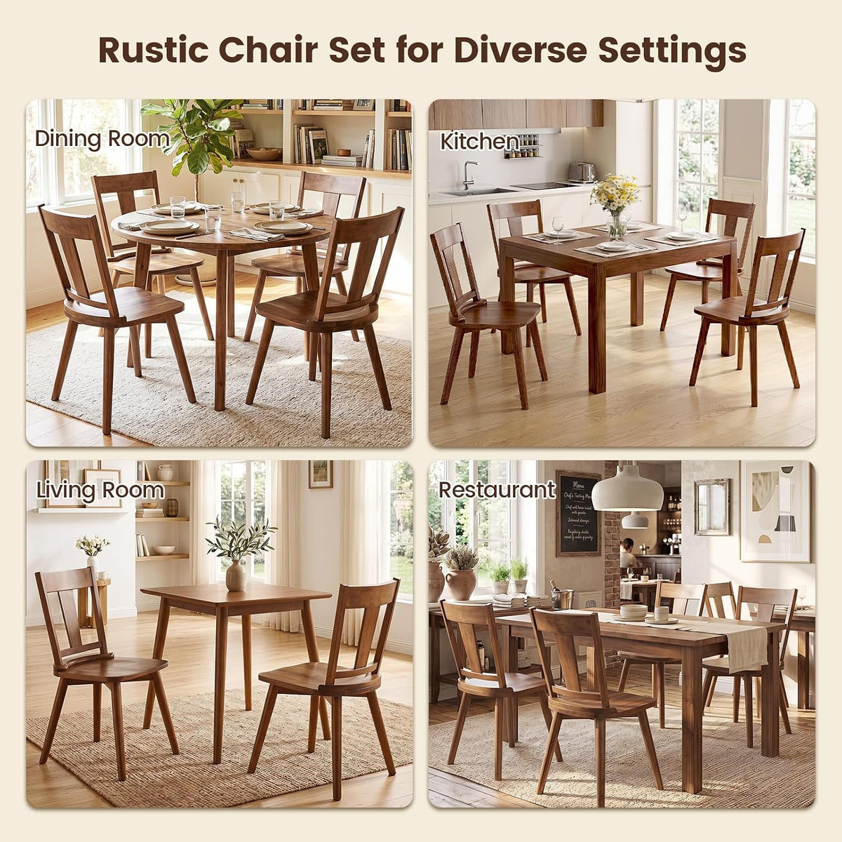 Goflame Wooden Dining Chairs Set of 2, Solid Wood Kitchen Chairs | Modern Farmhouse Dining Room Chairs w/Hollowed Backrest