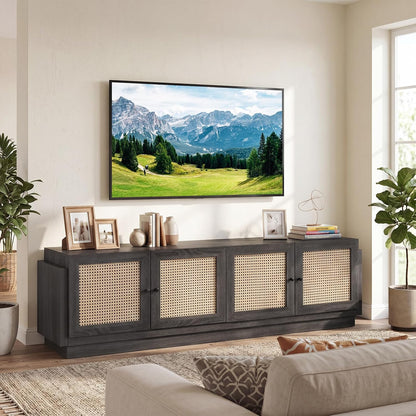 Goflame 4-Door PE Ratta TV Stand for TVs up to 75" with 2 Cabinets